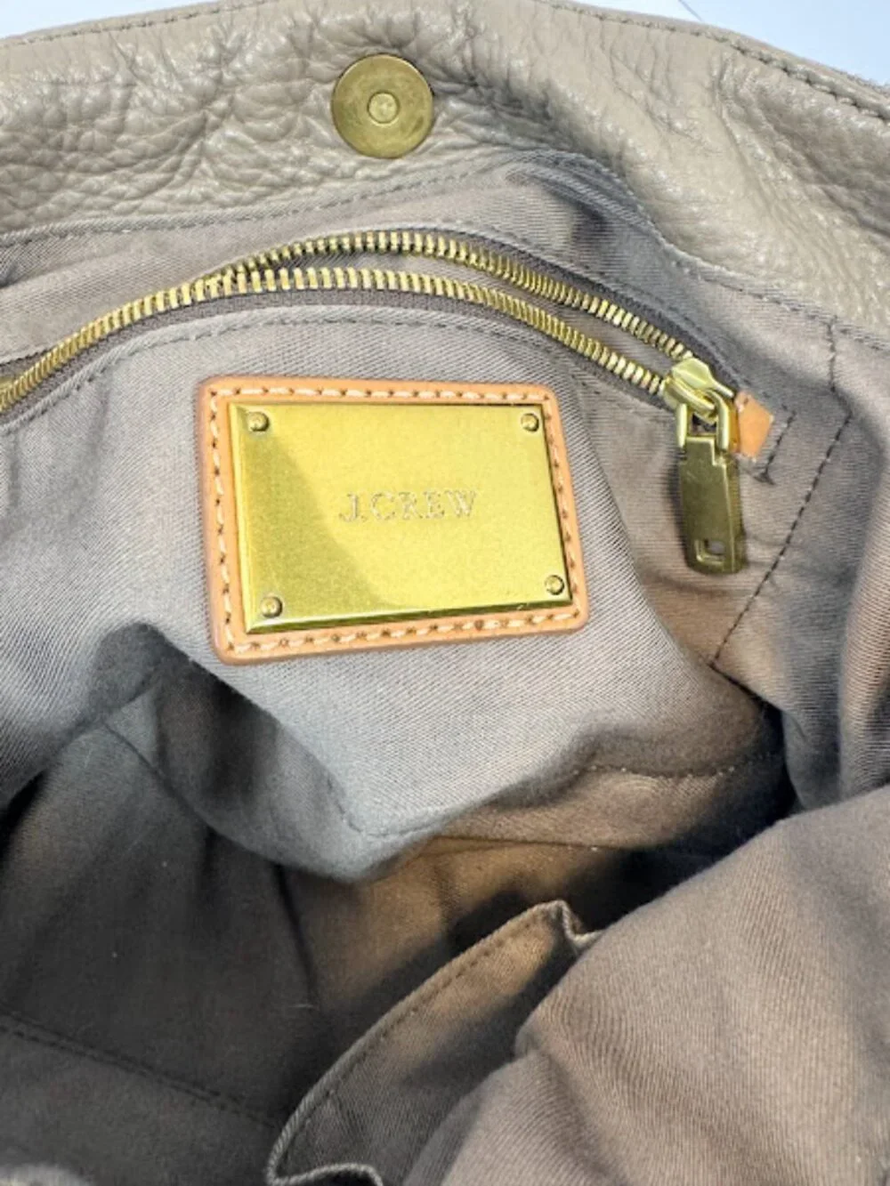 J. Crew Taupe Leather Slouchy Hobo Purse - Gold tone Hardware